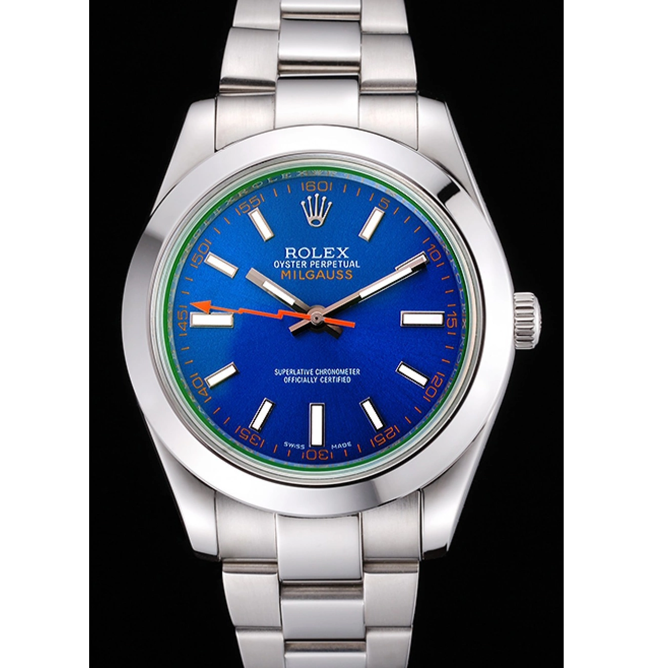 Good Copy Rolex Watches Blue And Stainless Dial Steel Bezel Case 622838 Milgauss Rolex 0618